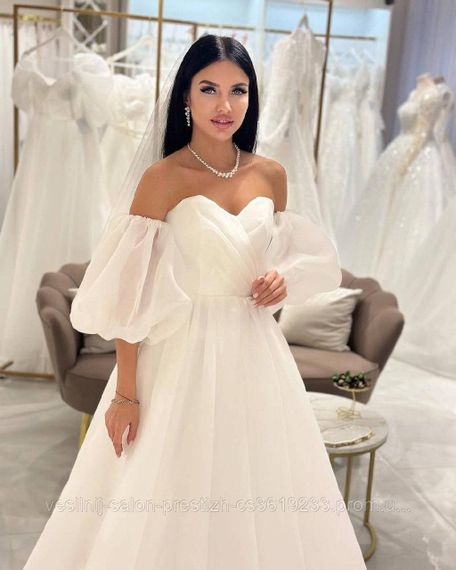 Весільна сукня з органзи, буфи, шлейф | Зображення 2