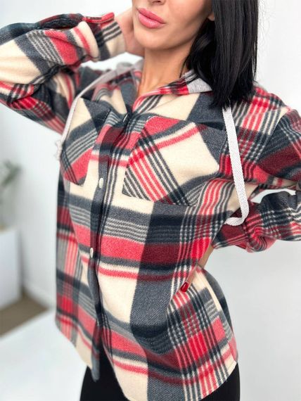 Женская теплая рубашка в клетку с капюшоном флис GF04163 цвет синий, размер 46/48 | Зображення 2