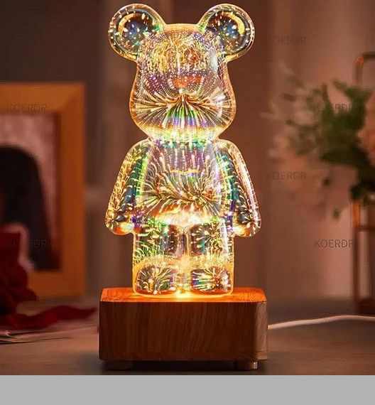 Ночник 3D Bearbrick Мишка KX197 8 кольорів, RGB+Тепле Світло (47075-KX197_407)