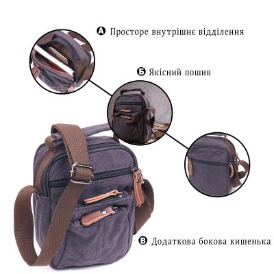 Сумка Vintage Мужская из плотного текстиля Черная (21243) | Зображення 5