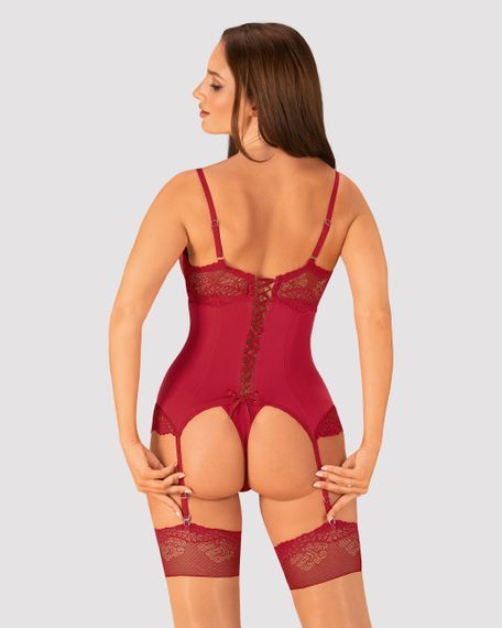 Корсет і стринги Obsessive Rosalyne corset Бордовий S/M | Зображення 1