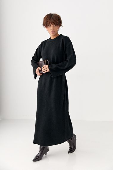 Довга в'язана вільна сукня - чорний цвет, ONE SIZE (є розміри)