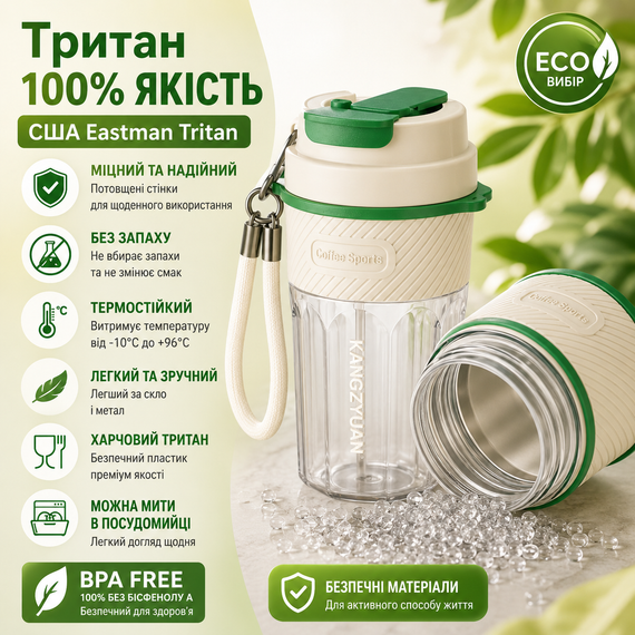 Термокружка KANGZYUAN 550 мл - Белая, из экологичного Тритана (BPA-free) для горячих и холодных напитков | Зображення 7