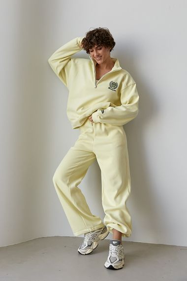 Теплий костюм з прямими штанами та світшотом на блискавці - лимонний цвет, ONE SIZE (є розміри) | Зображення 4