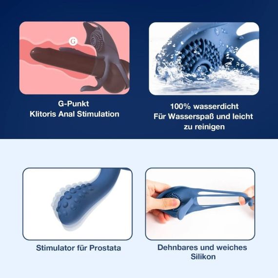 Эрекционное кольцо BeYourLover Barzillai с вибрацией и стимуляцией клитора, синее Sex Aura | Зображення 7