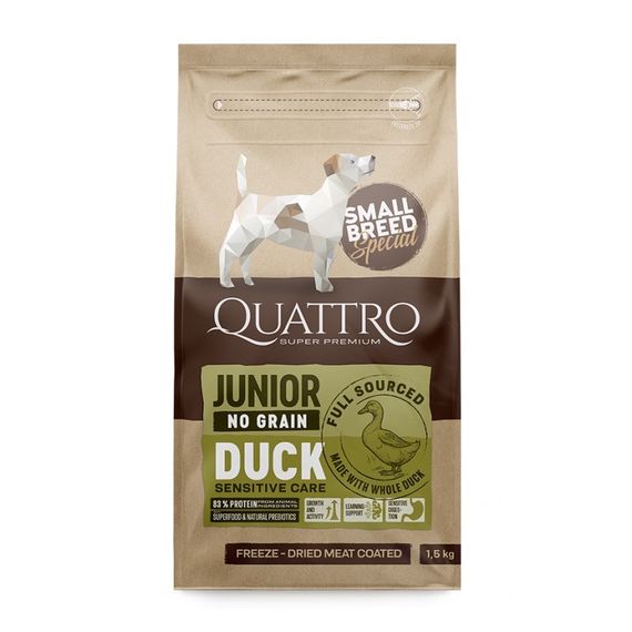 Сухий корм для цуценят дрібних порід з качкою Quattro Junior Duck Small Breed, 1.5 кг