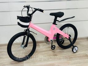 Детский магниевый велосипед 12" M02 | Ультралегкая рама, ручные тормоза, корзина и страховочные колеса Розовый, 12