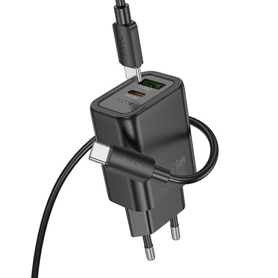 МЗП Hoco N63 Gentle PD30W+QC3.0 (1USB-A/1C) + кабель Type-C to Type-C Black | Зображення 1