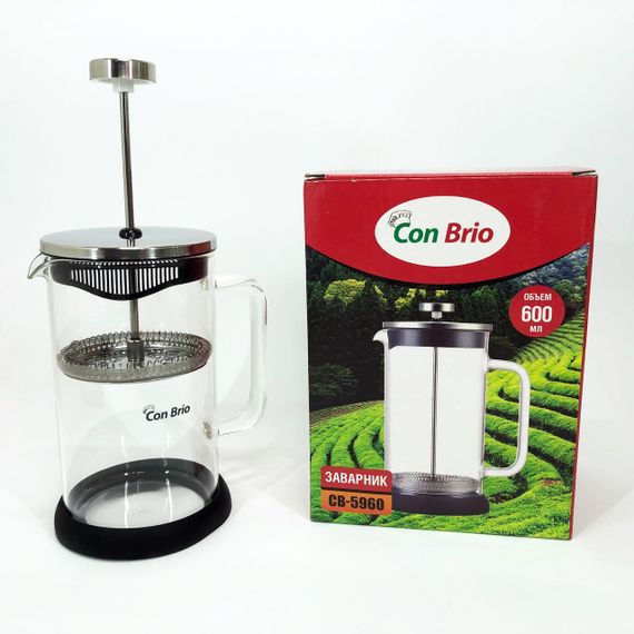 Френч-прес Con Brio СВ-5960 600 мл, Стильний заварний чайник, Стильний скляний заварювальний чайник | Зображення 3