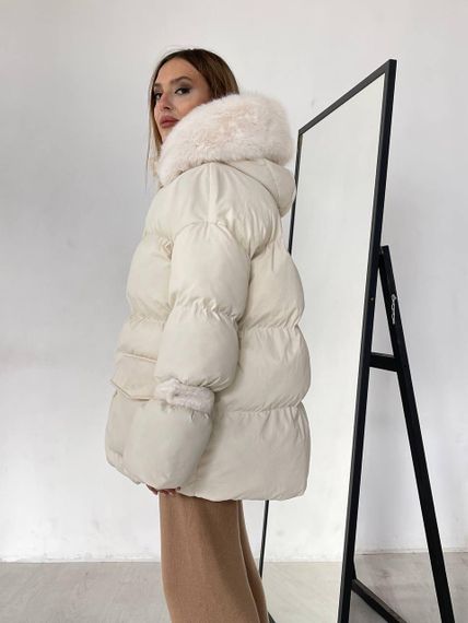 Пуховик с опушкой и капюшоном Cresh Puffer, молочный XL | Зображення 7