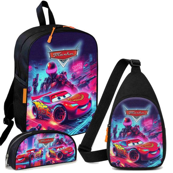 Набор Тачки Молния Маккуин 3 в 1: детский рюкзак + сумка-слинг + пенал, для мальчика и девочки 7–9 лет (6244)