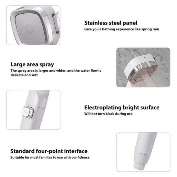 Насадка для душа Quadro Shower Head с 4 режимами и фильтром · Водосберегающая душевая лейка высокого давления | Зображення 5