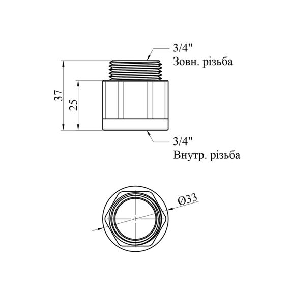 Удлинитель усиленный LexLine 3/4" ВЗ, L=25 мм латунный УК0609-В25 | Зображення 1