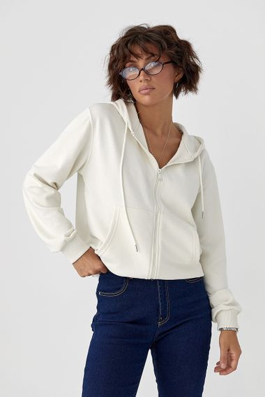 Жіноче худі на блискавці - молочний цвет, M (є розміри) | Зображення 4