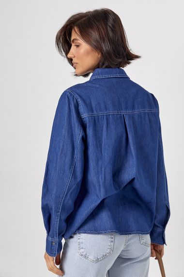 Джинсова сорочка жіноча з напівкруглим низом - синій цвет, ONE SIZE (є розміри) | Зображення 1
