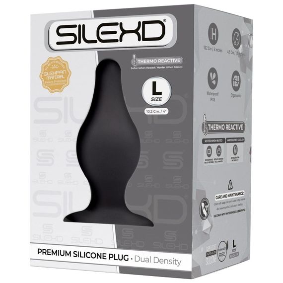 Анальная пробка термореактивная Silexd Plug Model 2 конической формы, черная, L Sex Aura | Зображення 5