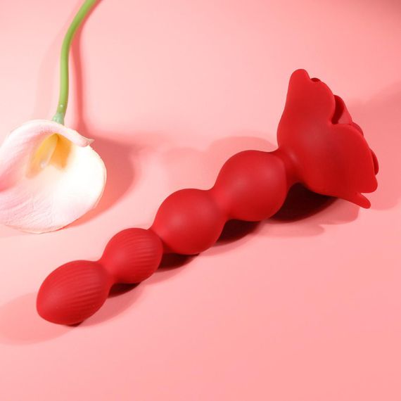 Анальна червона вібро пробка Rose rotating anal beads Sex Aura | Зображення 5