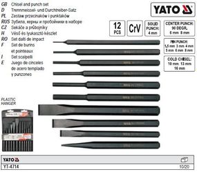 Набор зубило кернер пробійник YATO 12 штук YT-4714