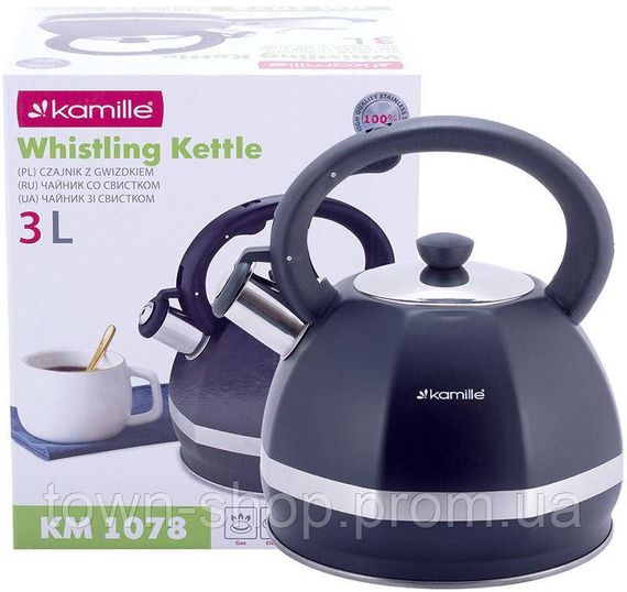 Чайник Kamille Marshmallow 3л из нержавеющей стали со свистком, черный KM-1078 | Зображення 6