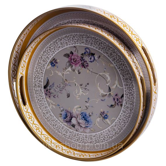 Набір круглих підносів для подачі їжі 2 (шт) Ø32.5 / 37 (см) гарні декоративні таці для кухні HP-HK-18 | Зображення 2