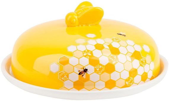 Блюдо керамічне "Sweet Honey" Ø23см для млинців з кришкою, біле з жовтим