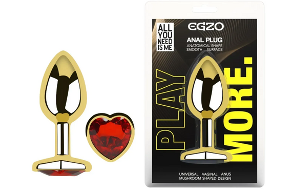 Анальна пробка із кристалом EGZO - Gold Heart Plug Red size S Sex Aura