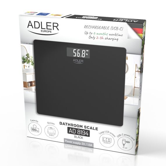 Весы напольные электронные стеклянные аккумуляторные Adler AD 8194 черные до 180 кг с высокой точностью | Зображення 9