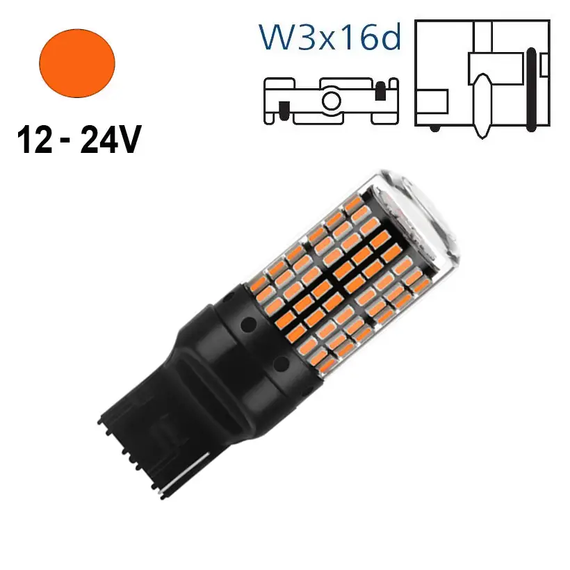 Помаранчева світлодіодна автолампа Т20 W21W 7440, 3014х144smd, 24 Вт, 12-24В | Зображення 1