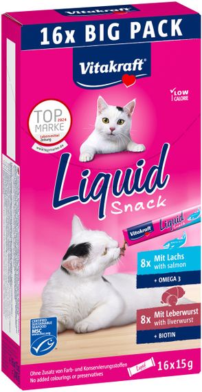 Ласощі для котів з лососем та печінкою Vitakraft Liquid Snack Salmon Liver, 16 шт х 15 гр