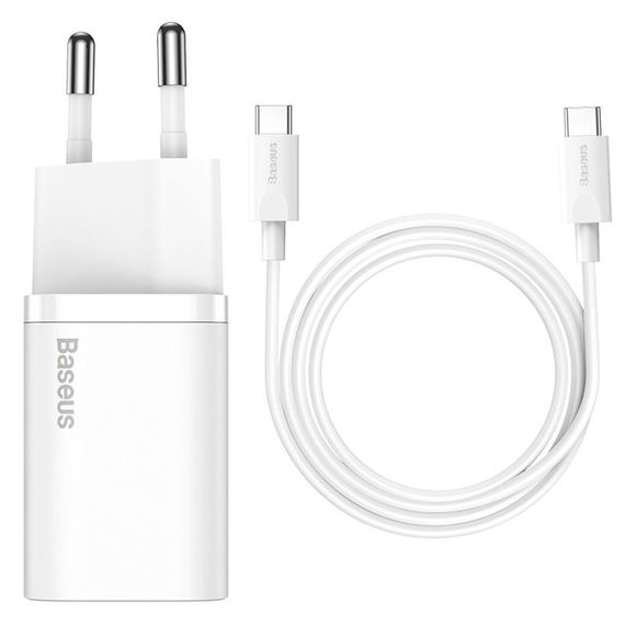МЗП Baseus Super Si Quick Charger 25W (1USB-C) + кабель Type-C to Type-C (TZCCSUP-L) Білий