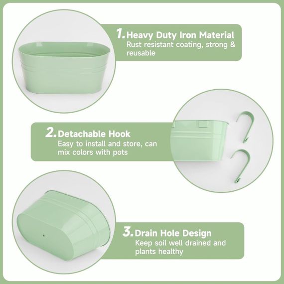 Подвесные кашпо металлические 4 шт, цветной горшок большой с крючком и дренажем для балкона окон перил двора | Зображення 2