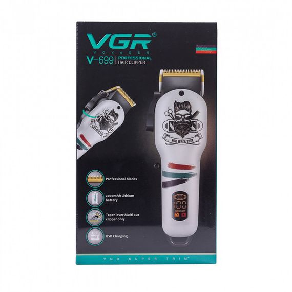 Машинка для стрижки волосся та бороди професійна VGR V-699 з насадками та LED дисплеєм. Колір: білий | Зображення 4