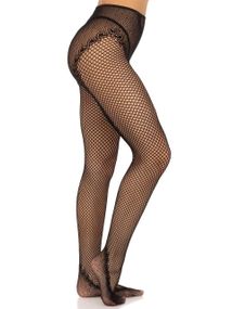 Стрип-колготки Leg Avenue Crotchless Net Tights with Heart Backseam, One Size, черные, с доступом sexstyle