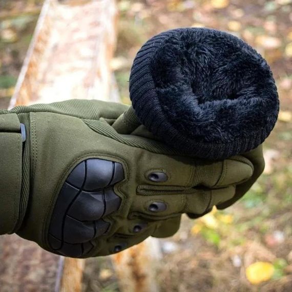 Зимові тактичні рукавиці з сенсорним пальцем, Розмір L / Повнопалі водонепроникні рукавички на хутрі | Зображення 1