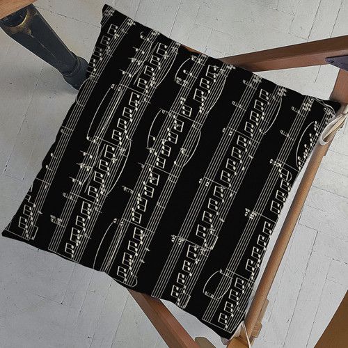 Подушка на стул с завязками Ноти на чорному фоні 40x40x4 см (PZ_23A003)
