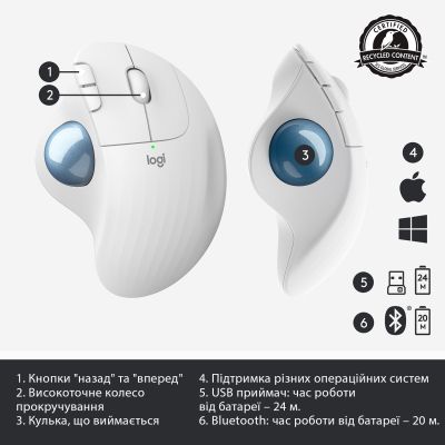 Мишка Logitech Ergo M575 Wireless Trackball Off-white (910-005870) (910-005870) | Зображення 5