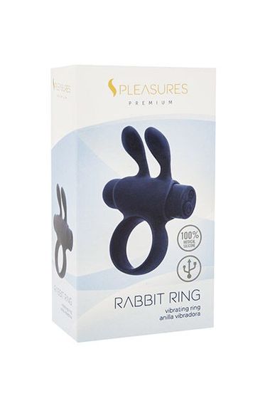 Ерекційне віброкільце S Pleasures Premium Rabbit Ring, чорне, зі знімною віброкулею та вушками | Зображення 1