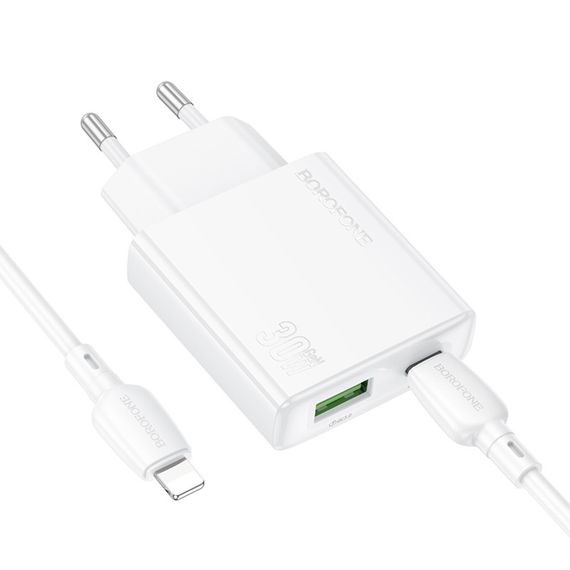 МЗП Borofone BN25 Wish PD30W+QC3.0 (1USB-A/1C) + кабель Type-C to Lightning White | Зображення 3