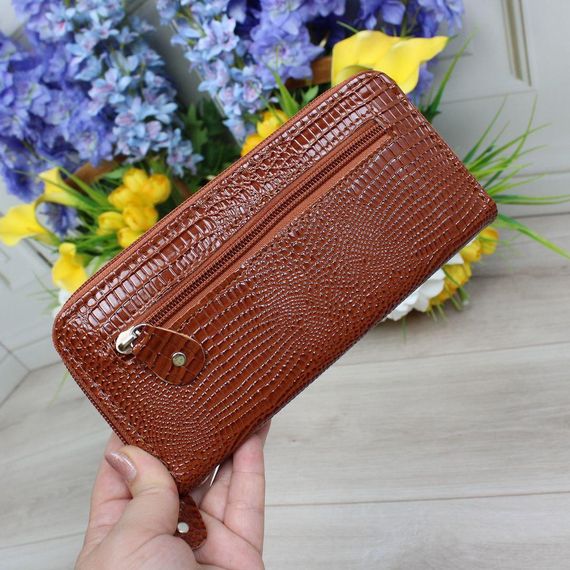 Кошелек женский большой на молнии с ручкой Терракотовый | Зображення 2