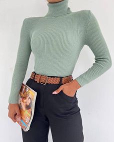 Женская водолазка-гольф в рубчик с высоким воротником SA409, размер 42/48, цвет мятный