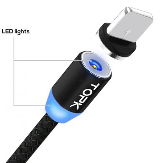 Магнитный кабель для зарядки Topk USB (TK17i-VER2) Lightning Black 2m 2.4A 360° зарядный кабель | Зображення 1