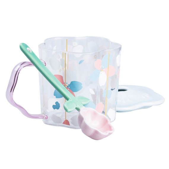 Чашка скляна 500 мл з ложкою та кришкою Блакитний HP7213BL | Зображення 3