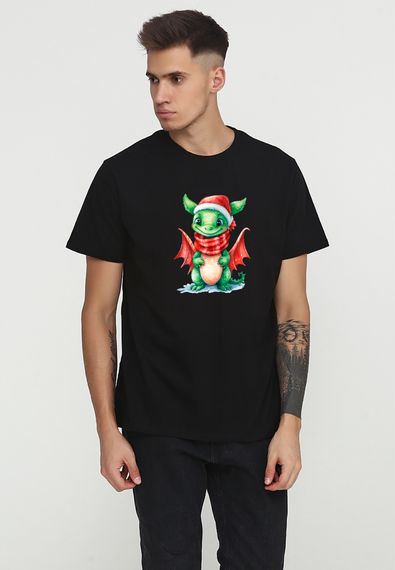 Футболка чоловіча чорна з принтом "Зелений дракон", M
