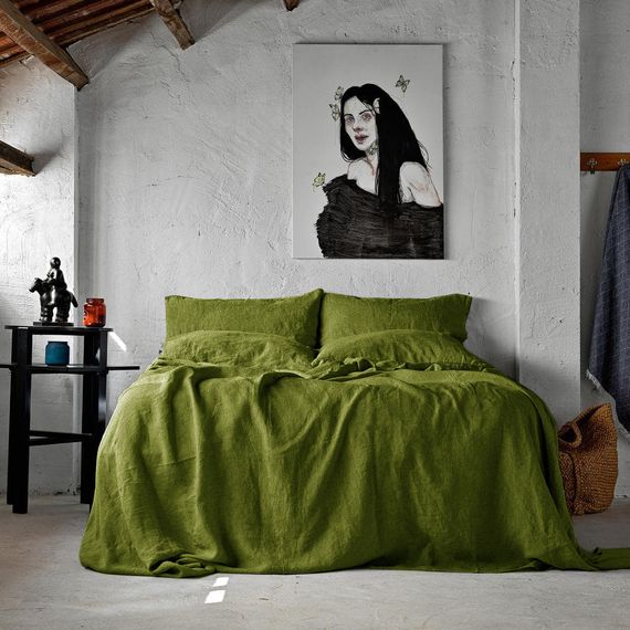 Комплект постельного белья SoundSleep Muse olive Stonewash лен Евро King 230х220 см оливковый (93254403)