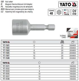 Насадка YATO Польша головка торцевая 6 граней магнит 1/4" 13х48 мм YT-1508