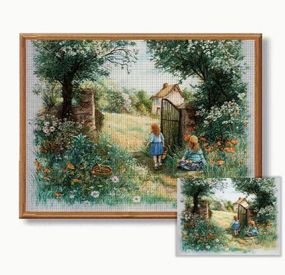 Набор для вышивки крестом JOZYSH «Девчонки у ворот» 14CT, 30x40 см, канва Аида с нанесенным рисунком