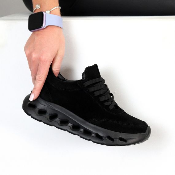 Молодежные дизайнерские черные кроссовки натуральная замша | Зображення 1