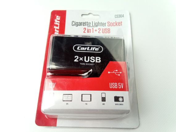 Розгалужувач у прикурювач Carlife (CS304) 2 в 1 з дротом + 2 USB | Зображення 1