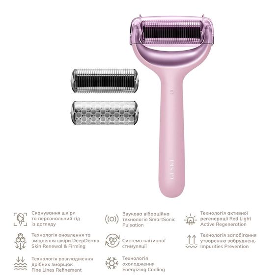 Электронный роллер для лица и тела с микроиглами GESKE MicroNeedle Face&Body Roller 8в1 gray, Розовый | Зображення 1