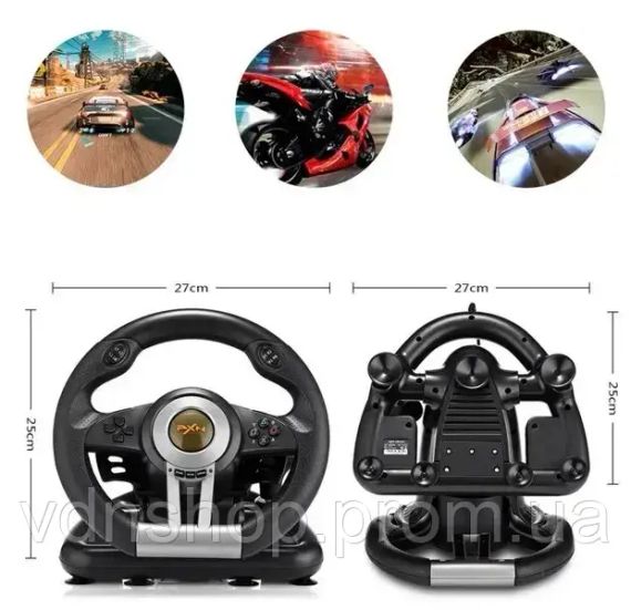 Ігрове кермо PXN V3 Pro з педалями та подвійною вібрацією для ПК на присосках Чорний | Зображення 3